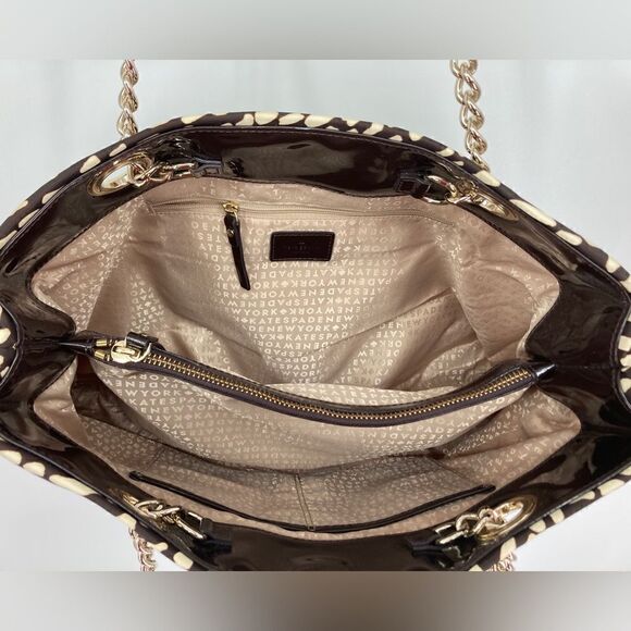 Kate Spade New York Animal Print Nylon Shoulderbag Silver Chain Black/Cream - Picture 5 of 10
